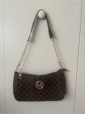 Brown “M” Monogram Shoulder Bag with Gold Hardware